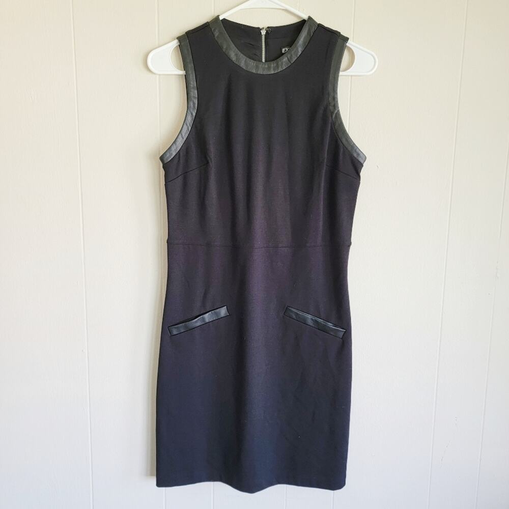 Express High Neck Faux Leather Detail Mini Sheath Dress